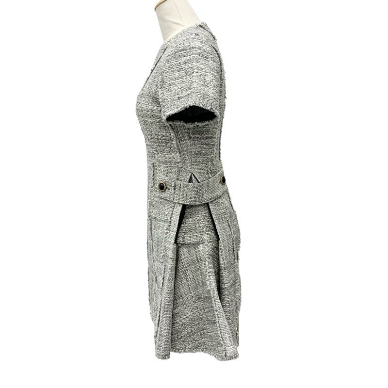 Louis Vuitton Dress Cotton Gray Tweed Short Sleeve 22 SS