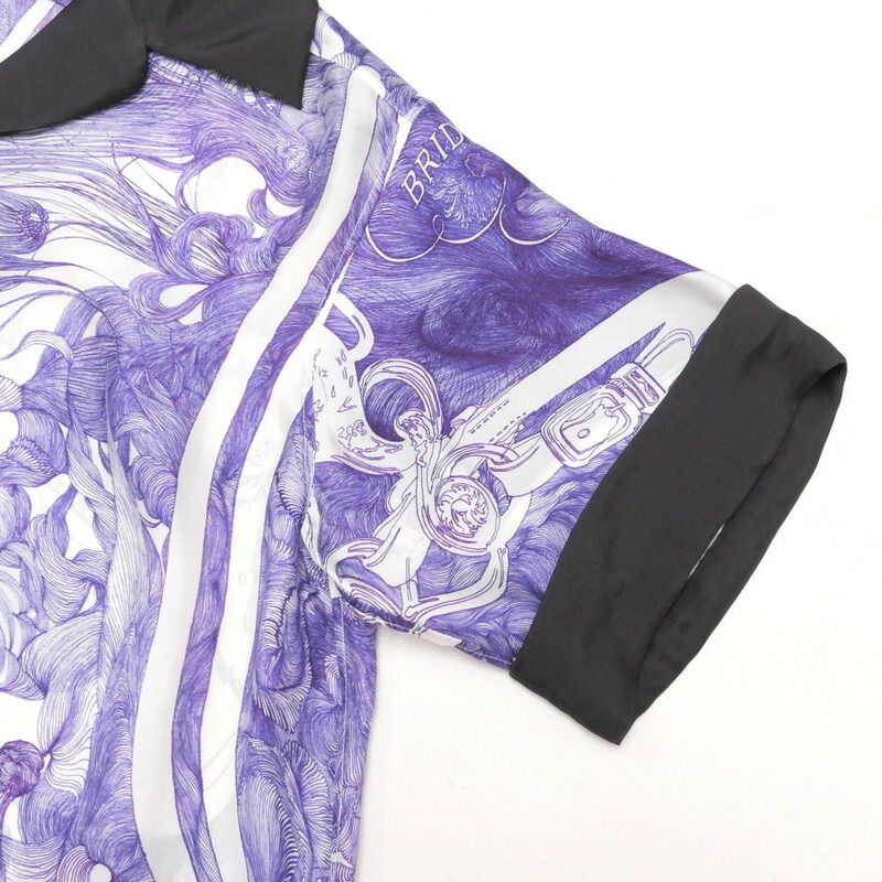 Hermes Blouse Size 34 Short Sleeves All Silk Shirt All Over Pattern Made In