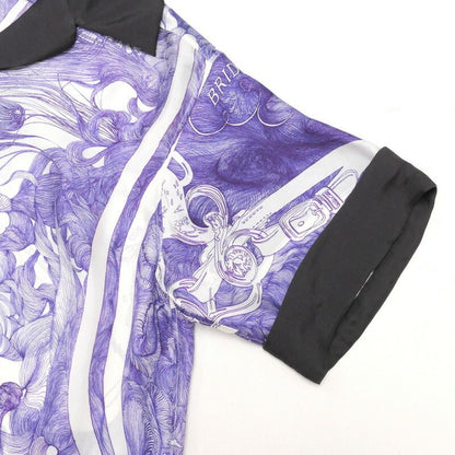 Hermes Blouse Size 34 Short Sleeves All Silk Shirt All Over Pattern Made In