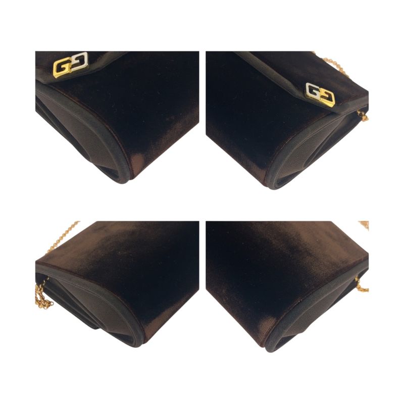 Gucci Vintage Old Gucci Double G Brown Gold Hardware Velour Shoulder Bag