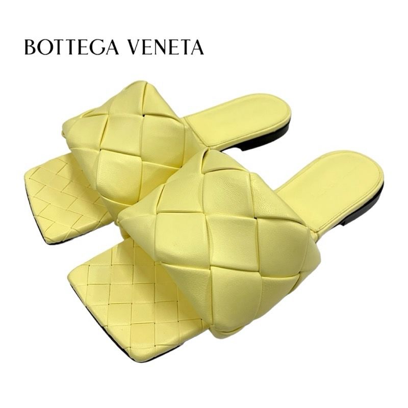Bottega Veneta Lido Sandals Shoes Leather Yellow Flat Sandals Mules Intrecciato