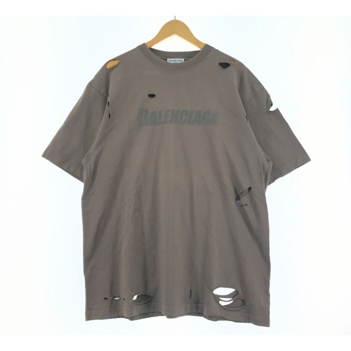 Balenciaga Destroyed Flatground T-Shirt Distressed Size XXS Olive