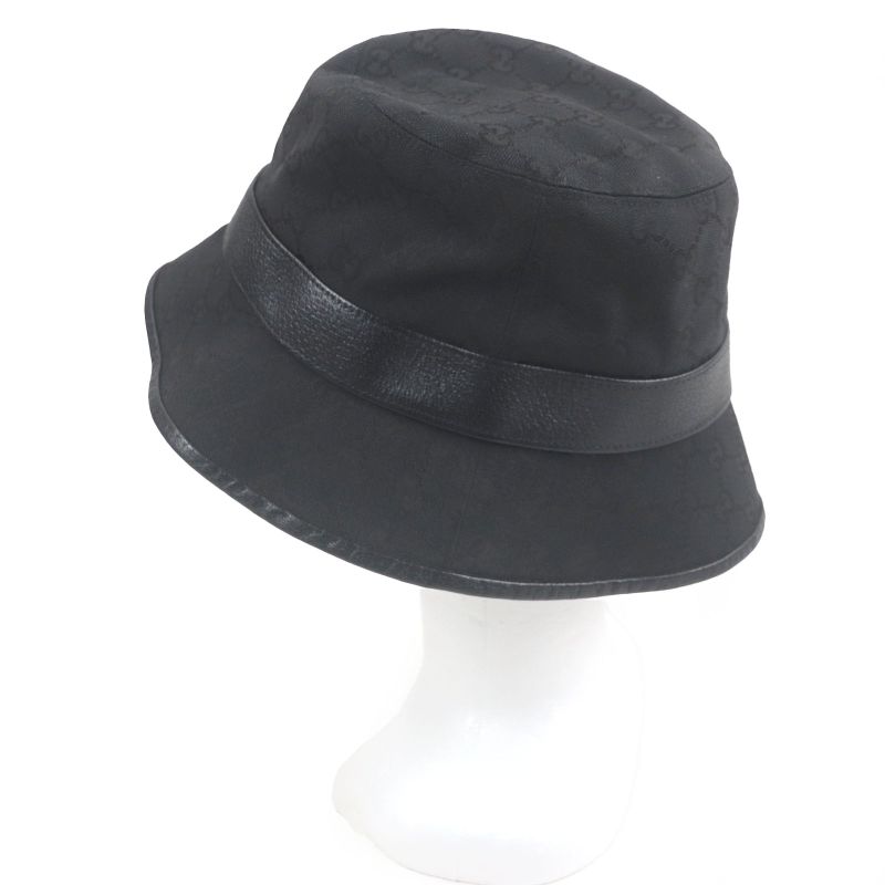 Gucci 576587 GG Canvas GG Marmont Logo Gold Hardware Bucket Hat Black L/59cm