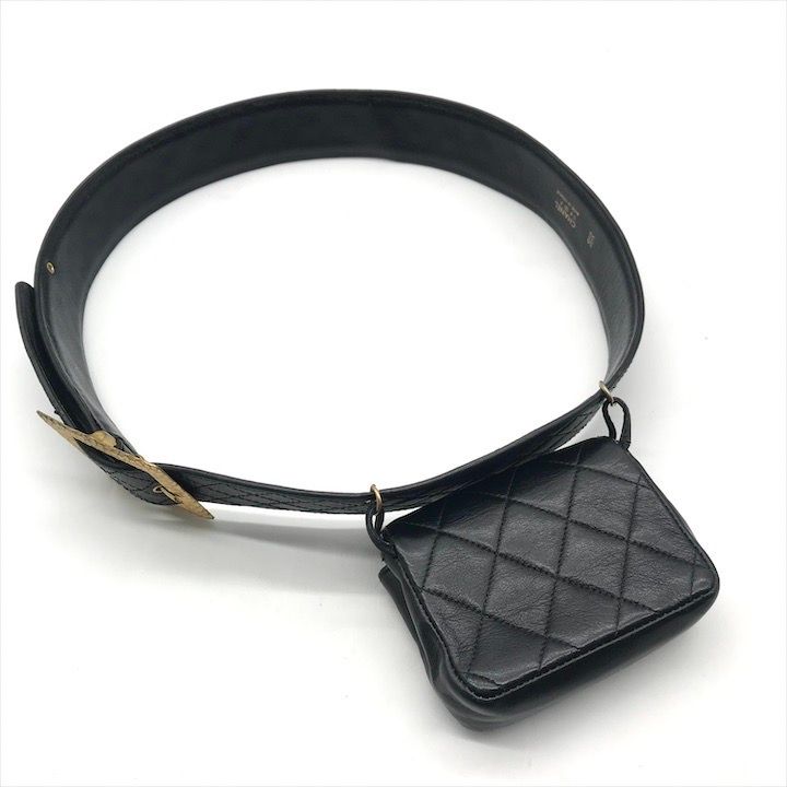 Chanel CC Logo Push Lock Mini Quilted Waist Pouch Black