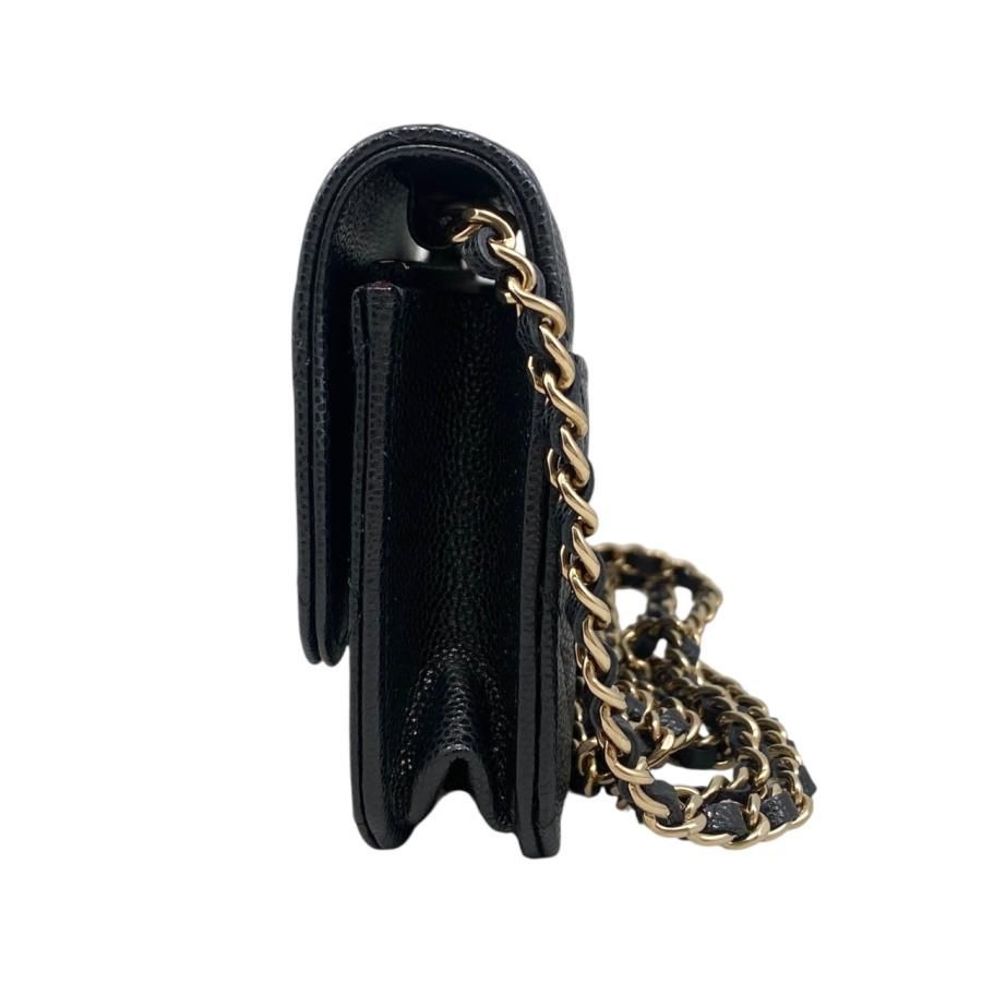 Chanel Shoulder Bag Phone Case Ap3744 Matelasse Caviar Skin Coco Mark Black