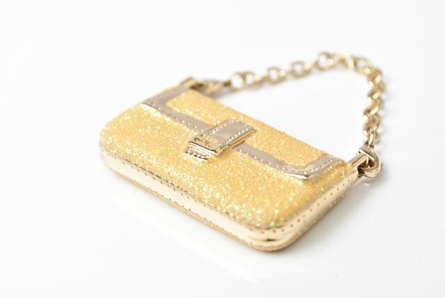 Fendi Key Holder Bagcharm Fendi Mamma Bucket Motif Metallic Yellow Gold Metal