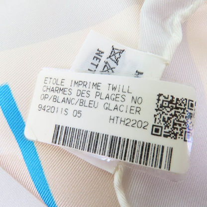 Hermes Rectangle Normandy Coastal Charm 100% Silk Blanc/bleu Glacier Scarf With