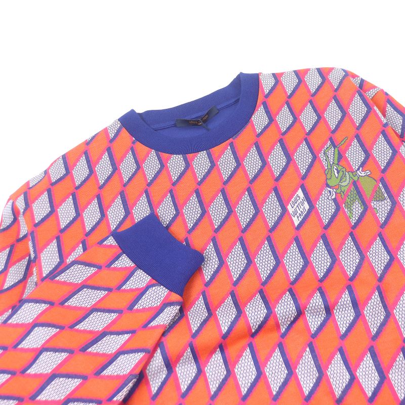 Louis Vuitton 2022 100% Cotton Diamond Damier Allover Knit Sweatshirt Orange L