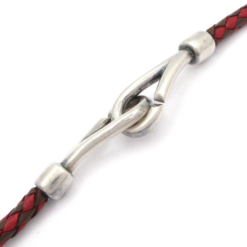 Hermes Necklace Touareg Leather Red×brown×silver