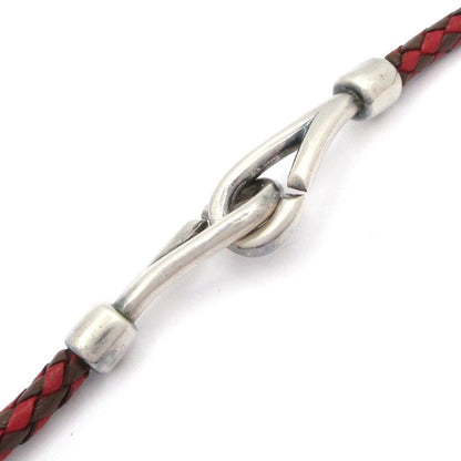 Hermes Necklace Touareg Leather Red×brown×silver