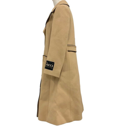 Gucci Single Breasted Coat Outer Chester Long Wool Beige Black