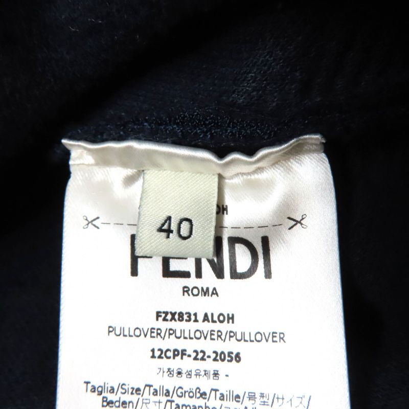 Fendi 2022 Fzx831 FF Logo Crewneck Cropped Long Sleeve Knit Navy 40 Made In