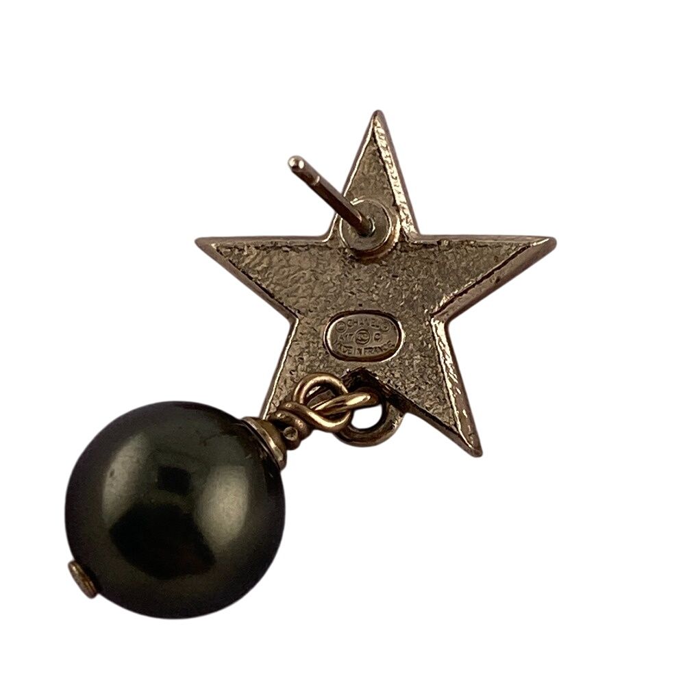 Chanel A17c Coco Mark Star Pearl Earrings Brand Jewelry Accessories Gold Ladies