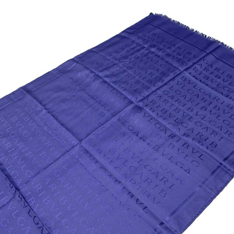 Bvlgari Scarf Logo Blue Silk Wool Accessories Others