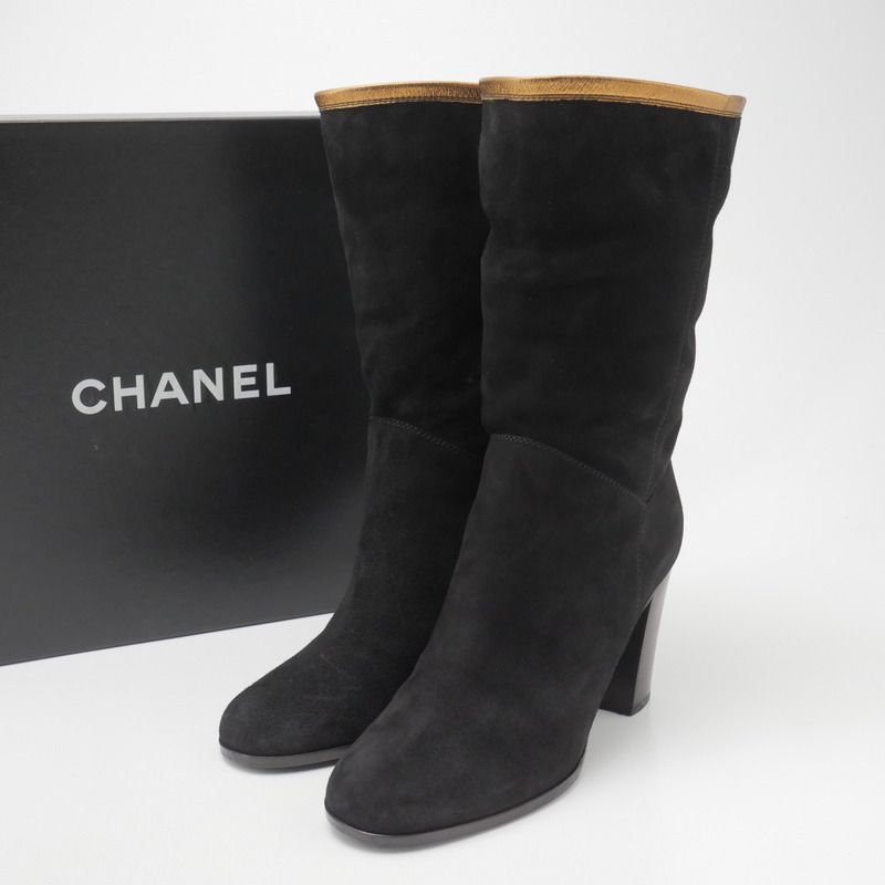 Chanel Boots Size 37C Middle Boots CC Logo Coco Mark Shoes Made In Italy