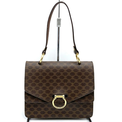 Celine F09 Double Flap Top Handle Handbag Macadam PVC Brown Women's Gift