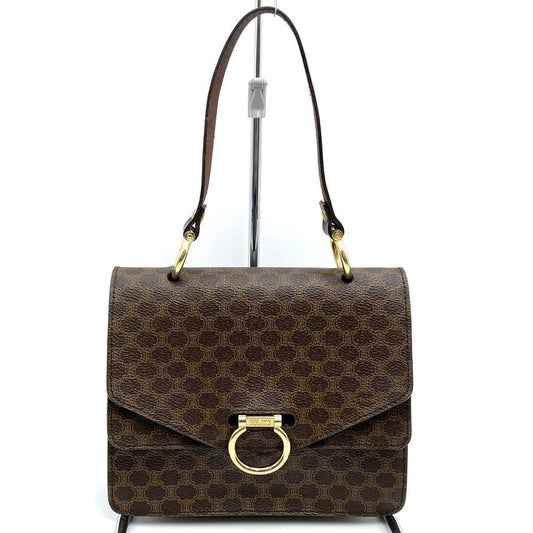 Celine F09 Double Flap Top Handle Handbag Macadam PVC Brown Women's Gift