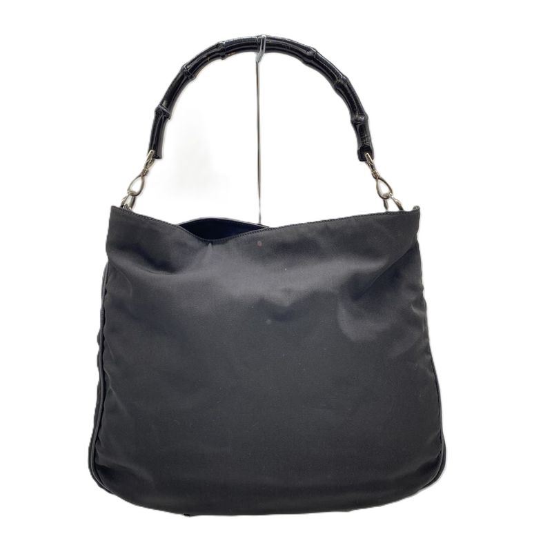 Gucci Old Gucci 001-1577 Bamboo 2WAY Shoulder Bag Handbag Nylon Leather Black