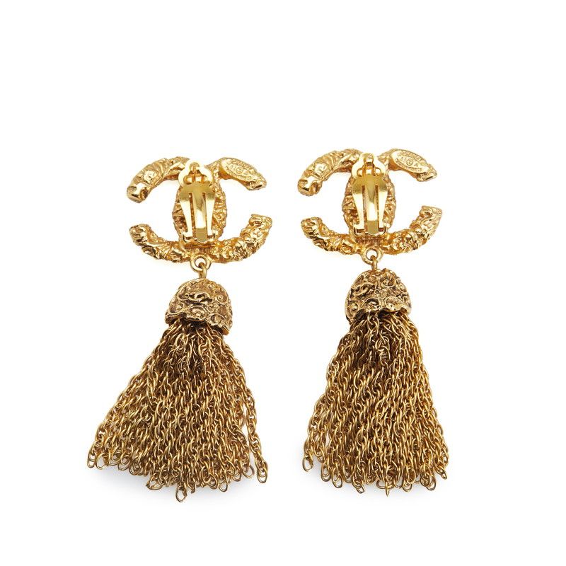 Chanel Vintage Coco Mark Lava Fringe Gold Plated Ladies Chanel