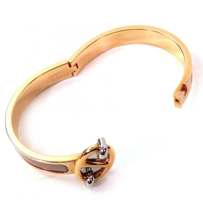Hermes Mini Click Chaine D'ancre Enamel Rose Gold/marron Glasse Bangle Bracelet