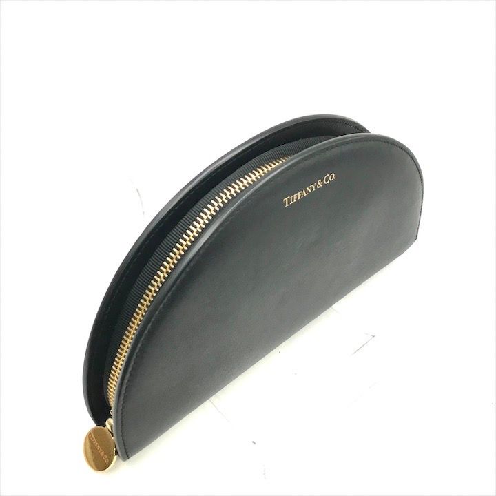 Tiffany & Co Half Moon Leather Wallet Clutch Black