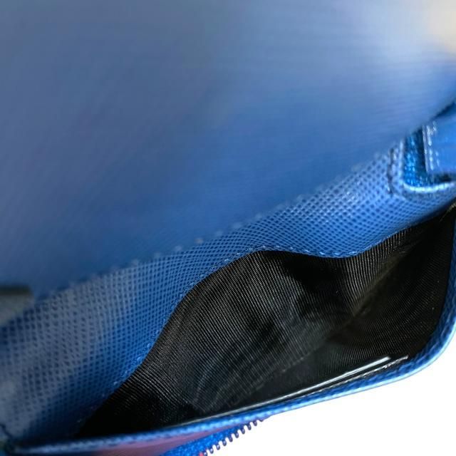 Prada 6-link Key Case Compact Round Zipper With Triangle Logo Nylon Blue