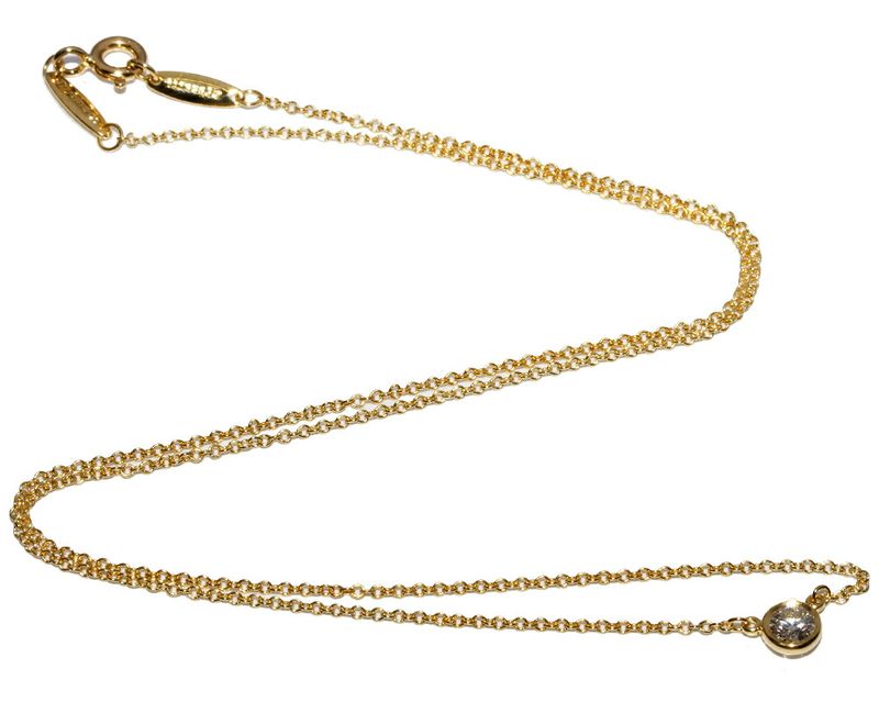 Tiffany & Co Pendant Necklace 18K Yellow Gold Diamond 018ct F-vvs1-3excellent-no