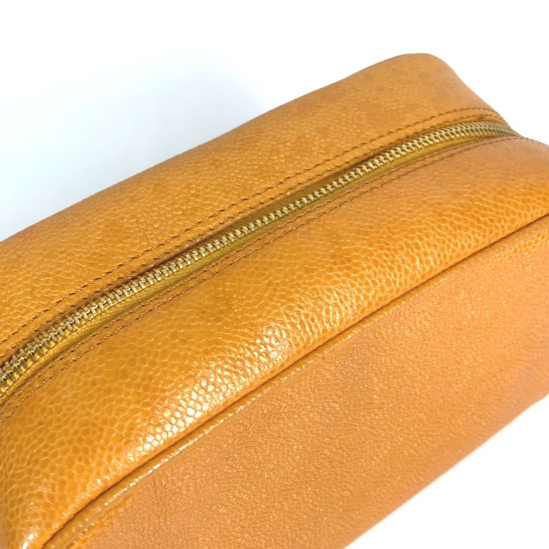 Chanel Pouch CC Coco Mark Logo Caviar Skin Yellowish