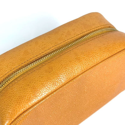 Chanel Pouch CC Coco Mark Logo Caviar Skin Yellowish