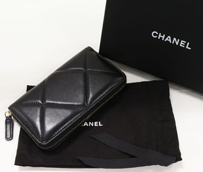 Chanel Round Zipper Wallet With Coin Purse Coin Case Chanel 19 Line Lambskin