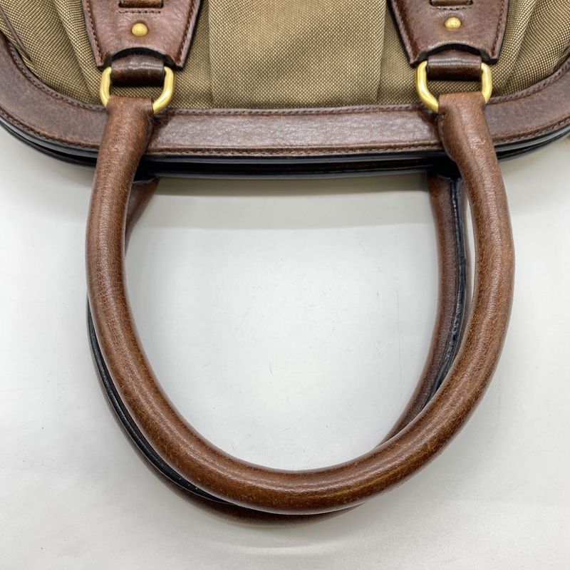 Prada Logo Jacquard Tote Handbag Leather Brown Beige Women Men Vintage Fashion