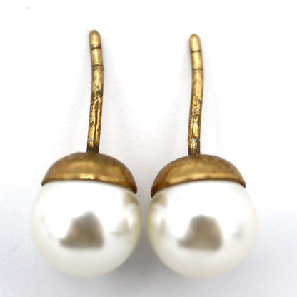 Christian DIOR Earrings Tribal Pearl CD Logo Antique Gold Color 11.7g Accessorie