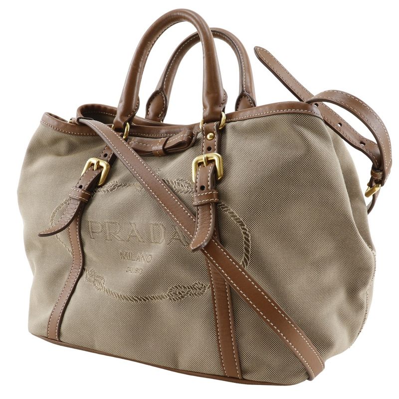 Prada Logo 2WAY Shoulder Bn1841 Canvas And Leather Beige Ladies Handbag