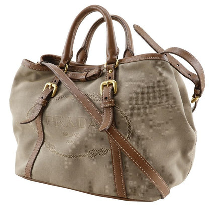 Prada Logo 2WAY Shoulder Bn1841 Canvas And Leather Beige Ladies Handbag