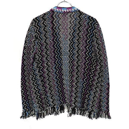 Chanel 21p Coco Mark Button Tweed Fringe Cardigan P70494k10051 Black 36