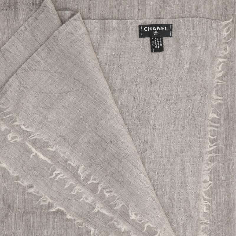 Chanel Coco Mark Embroidery Jacquard Camelia Cashmere Large Shawl Women's