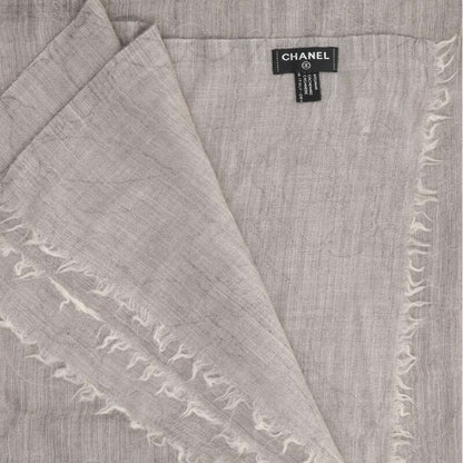 Chanel Coco Mark Embroidery Jacquard Camelia Cashmere Large Shawl Women's