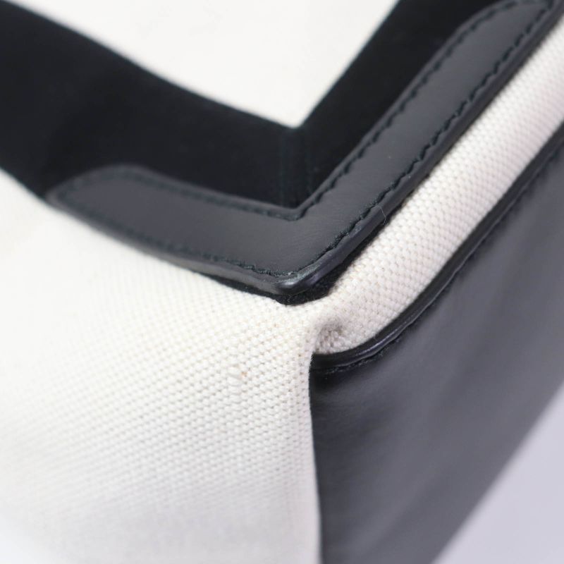 Balenciaga 339933 Small Cabas Su Cotton Canvas And Black Calfskin Handbag With