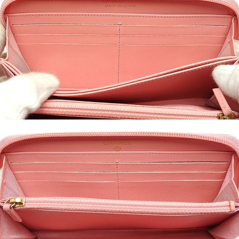 Chanel Round Zip Long Wallet Boy Chanel Coco Mark Pink Authenticity With Box