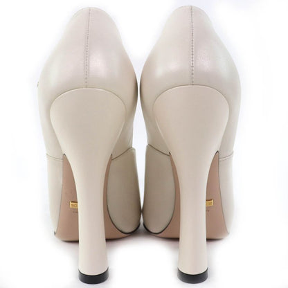 Gucci 447599 Leather Interlocking G Pearl Ankle Strap Round Toe Pumps Ivory 37