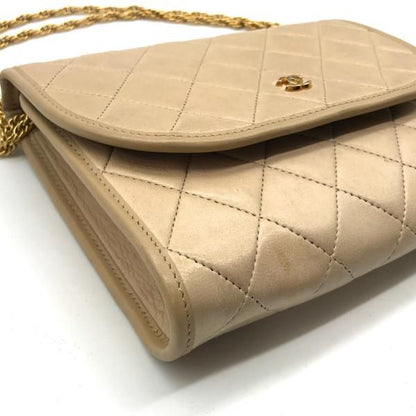 Chanel CC Logo Mini Quilted Push Lock Chain Shoulder Bag Beige