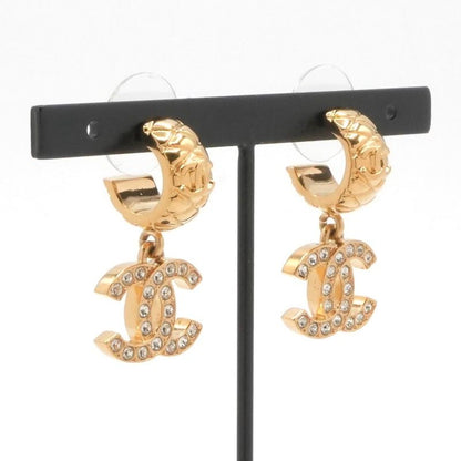 Chanel Earrings Earring Gold Coco Mark Rhinestone Half Hoop
