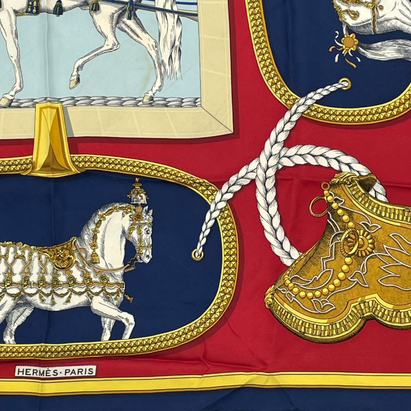 Hermes Carre 90 Grand Apparat Horse In Full Dress Multicolor Scarf 100% Silk