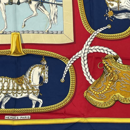Hermes Carre 90 Grand Apparat Horse In Full Dress Multicolor Scarf 100% Silk