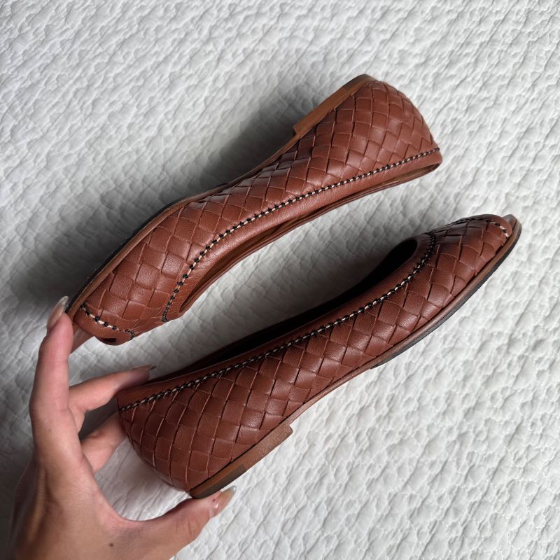 Bottega Veneta Flat Shoes Pumps Intrecciato Stitch Brown 36 1 2 23.5cm (9.25in)