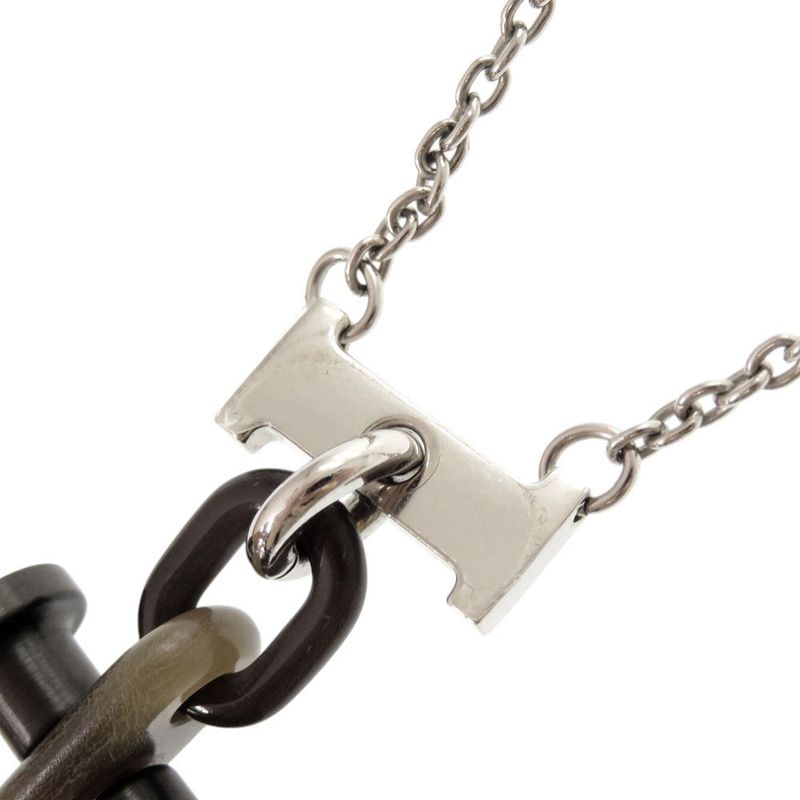 Hermes Mobil H Metal Buffalo Horn Silver Necklace Pendant 1081 Hermes Men's