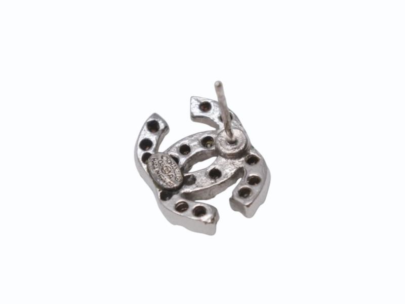Chanel CC Logo Earrings 03 Rhinestone Metal Silver Clear — view 8
