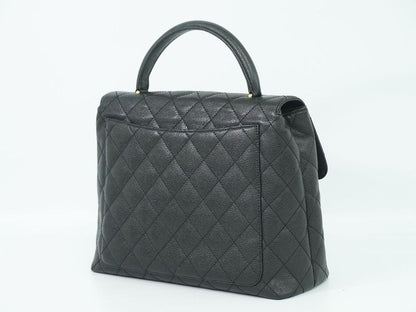 Authentic Chanel Coco Mark Matelasse Turnlock Handbag Caviar Skin Leather Black