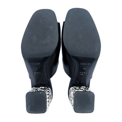 Hermes Sandals Glossy - 60 BK Black Silver - Size 38 Chaine D'ancre