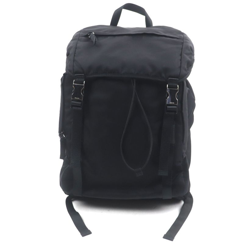Prada 2vz062 Tessuto Nylon Triangle Logo Triangle Plate Backpack Black Silver